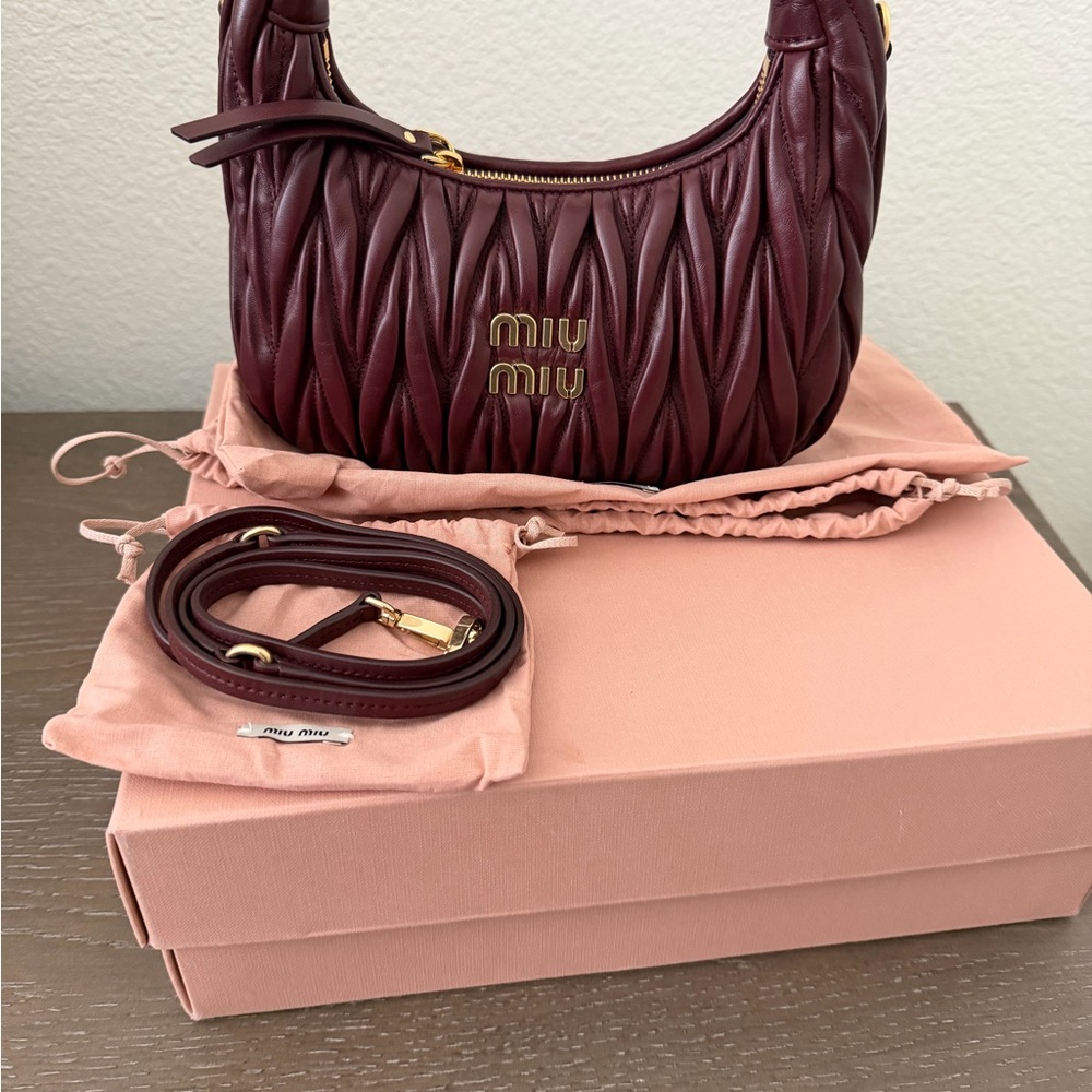 Miu Miu Wander Matelasse Nappa leather Burgundy Shoulder Bag